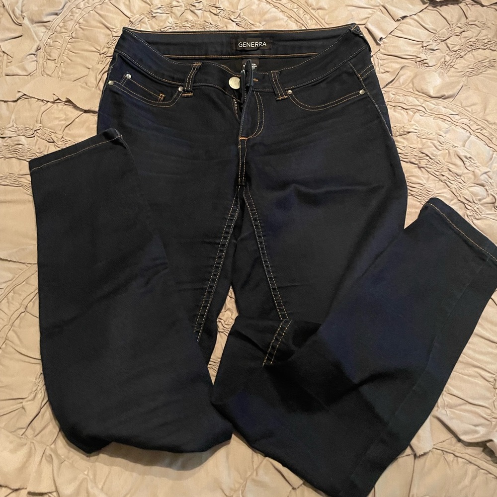 Dark wash low rise skinny jeans